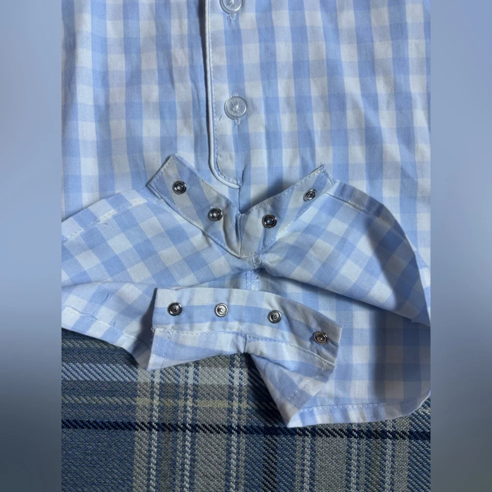 Petite Plume Light Blue Gingham Summer Romper 0/3 NWT - Picture 4 of 9